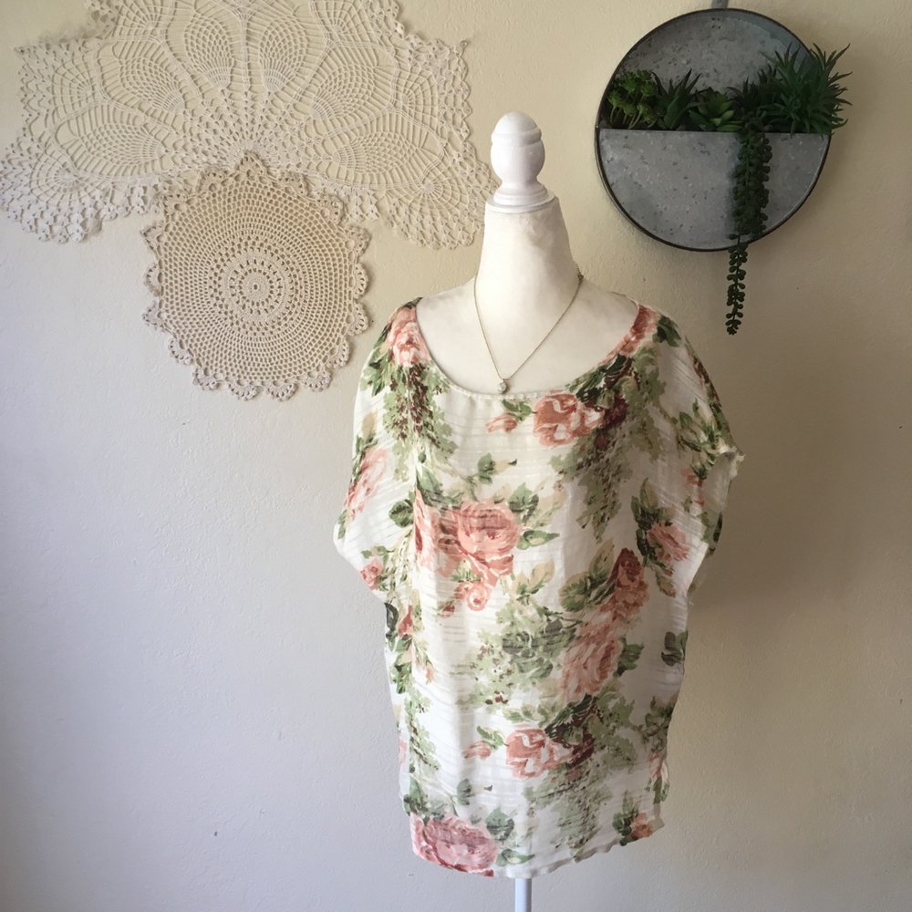 Yuvita floral rose 100% linen boxy Lagenlook top